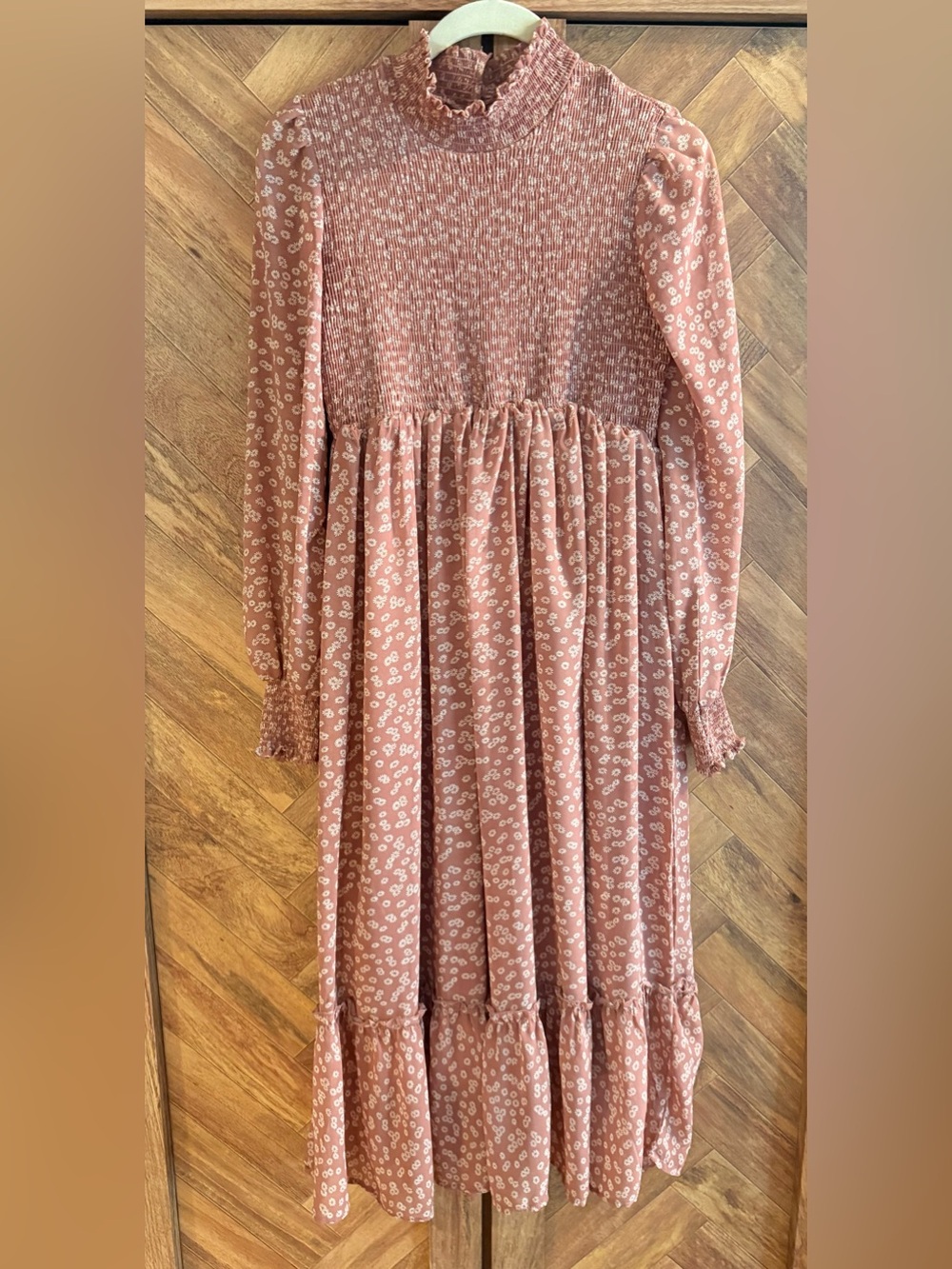 In Loom Floral Midi Dress with Long Sleeves Dusty Rose Womens Small